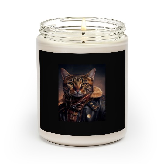 Havana Brown Cat Breed Portrait wears a leather j Scented Candles