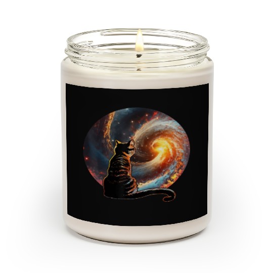 Cat Staring at a Galaxy Cat Dad Cat Lover Scented Candles