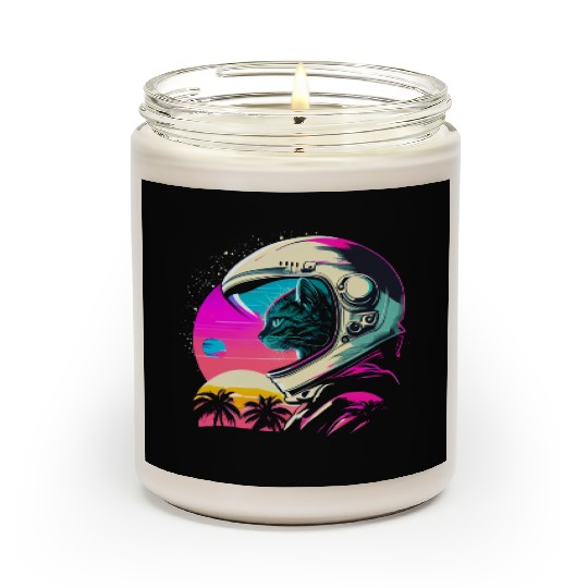 Aesthetic Vaporwave Space Cat 80s 90s Astronaut Scented Candles