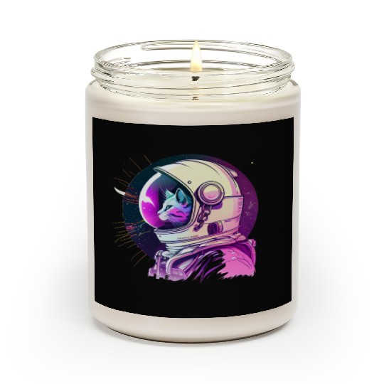 Aesthetic Vaporwave Space Cat 80s 90s Astronaut Scented Candles