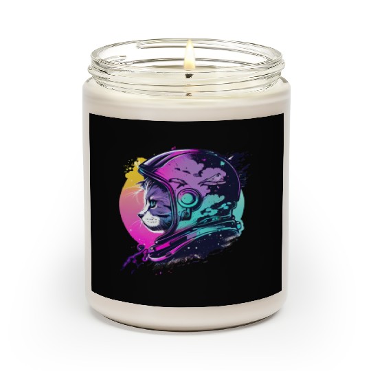Aesthetic Vaporwave Space Cat 80s 90s Astronaut Scented Candles