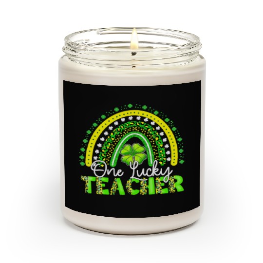 Rainbow Leopard One Lucky Teacher St Patricks Day Scented Candles