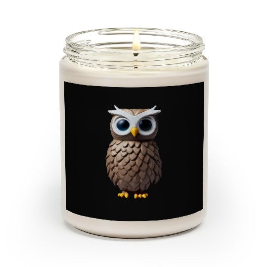 Brown 3D owl illustration Scented Candles