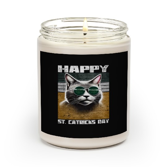 Happy St. Catricks Day Grey Cat Saint Patrick Gift Scented Candles