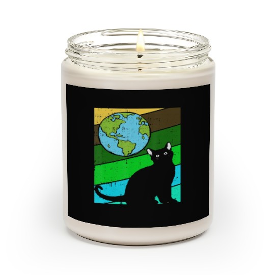 Black Cat Earth Day Retro Kitten Lover Environment Scented Candles