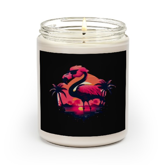 Retro Sunset Pink Flamingo Summer Design Flamingo Scented Candles