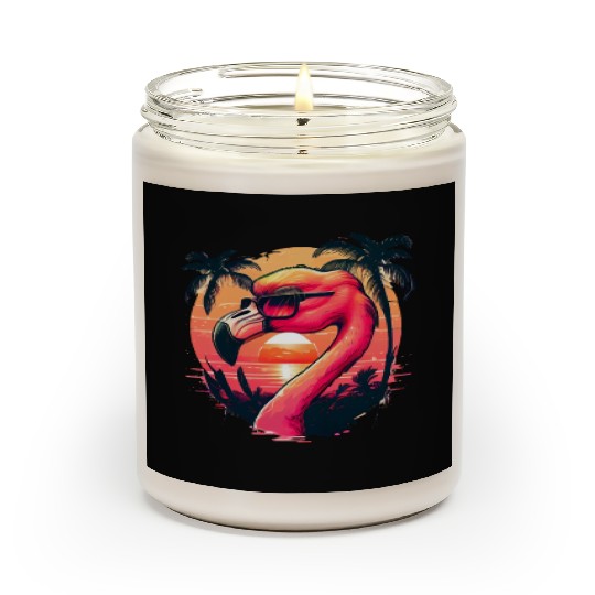Retro Sunset Pink Flamingo Summer Design Flamingo Scented Candles