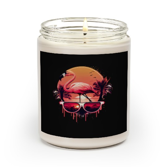 Retro Sunset Pink Flamingo Summer Design Flamingo Scented Candles