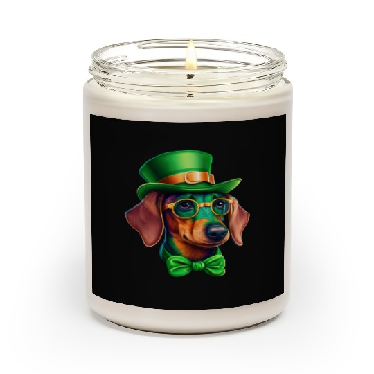 St. Patricks Day Dachshund Wiener Dog Shamrock Scented Candles