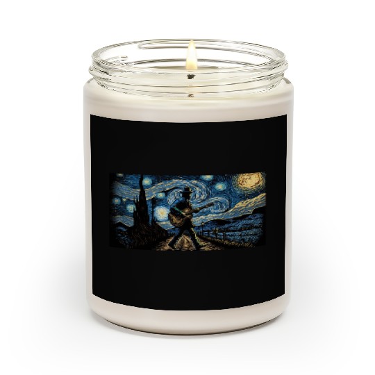 man walking with a guitar van gogh style Scented Candles