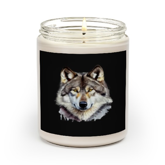 Watercolor Grey Wolf Portrait Scented Candles