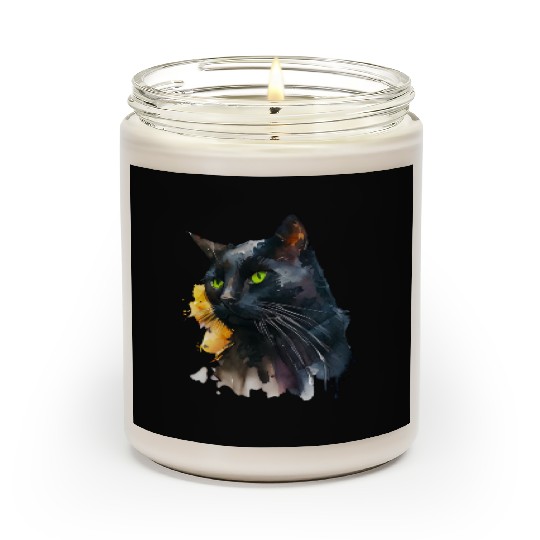 Black Cat Watercolor Portrait Scented Candles