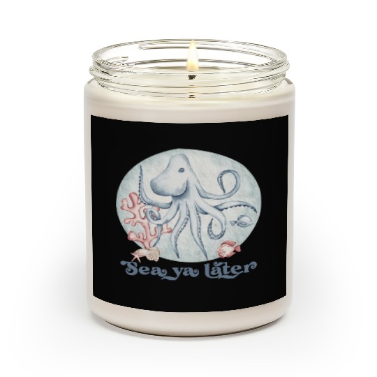 sea ya later octopus near the coral in the sea Scented Candles