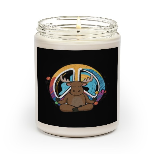 Hippie Deer Peace Sign Yoga Reindeer Hippies Funny Scented Candles