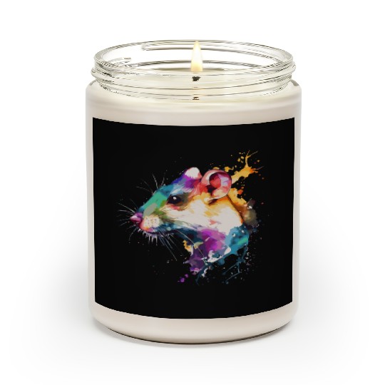 Watercolor Rat Cute Colorful Pet Rat Rodent Lover Scented Candles