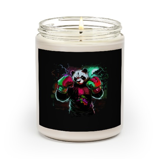 Angry Colorful Panda Boxer MMA Martial Arts Scented Candles