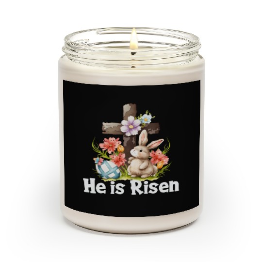 He Is Risen Cute Bunny Christianity Cross Scented Candles