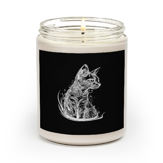 Little Cute Cat In Vintage Tattoo Style Scented Candles