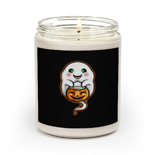 Kawaii Ghost Holding Pumpkin Trick Or Treat Bag Scented Candles