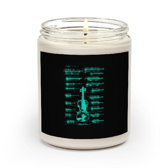 Teal Neon Da Vinci violin blueprint Scented Candles