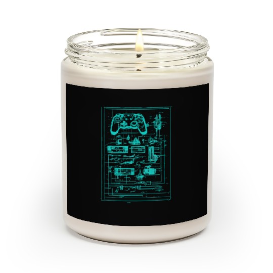 Neon Teal Video Game Controller Blueprint Scented Candles