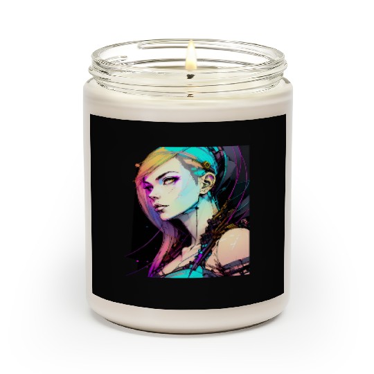 Neon Dreams A Cyberpunk Girl with Orange Teal Hair Scented Candles