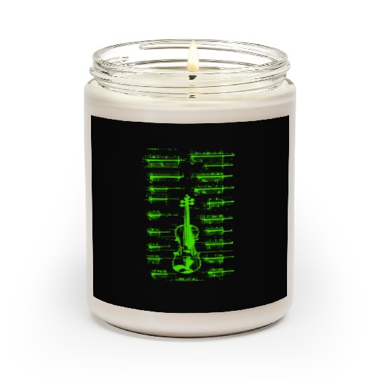 Green Da Vinci Violin Instrument Blueprint Scented Candles