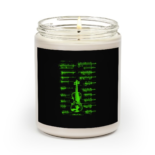 Green Da Vinci Violin Instrument Blueprint Scented Candles