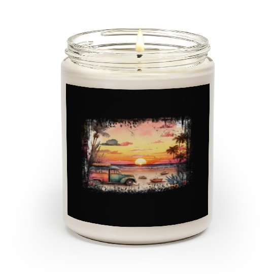 Beach Sunset Watercolor Design Art 2 Scented Candles