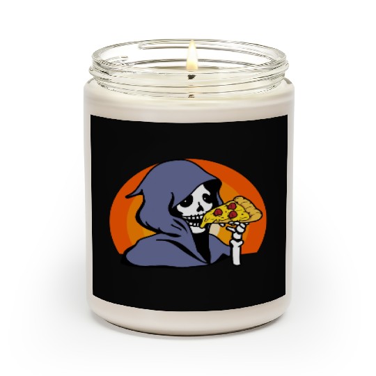 Retro Halloween Pizza Lover Ghost Grim Reaper Scented Candles