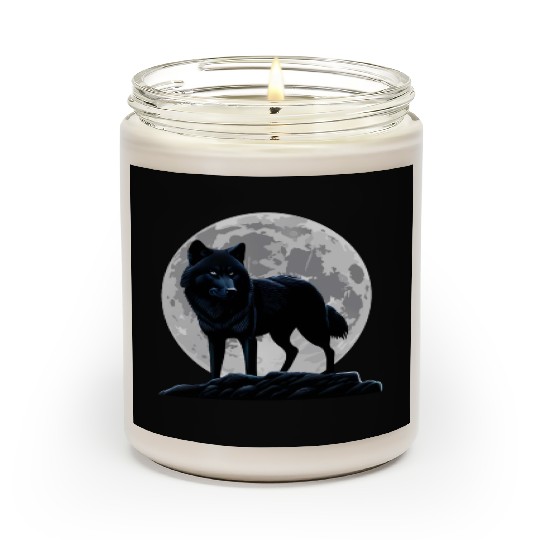 Wolf howling at the moon graphic Scented Candles