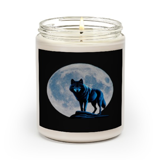 Wolf howling at the moon graphic Scented Candles