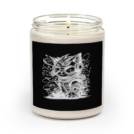 Little Cool Space Cat Splash Tattoo Style Scented Candles