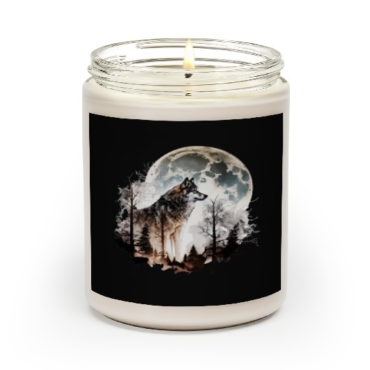 Wolf Moonlight Forest Wild Werewolf Watercolor 5 Scented Candles