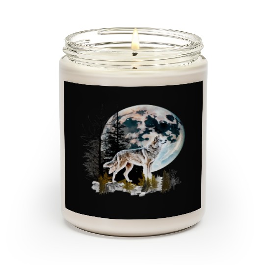 Wolf Moonlight Forest Wild Werewolf Watercolor 2 Scented Candles