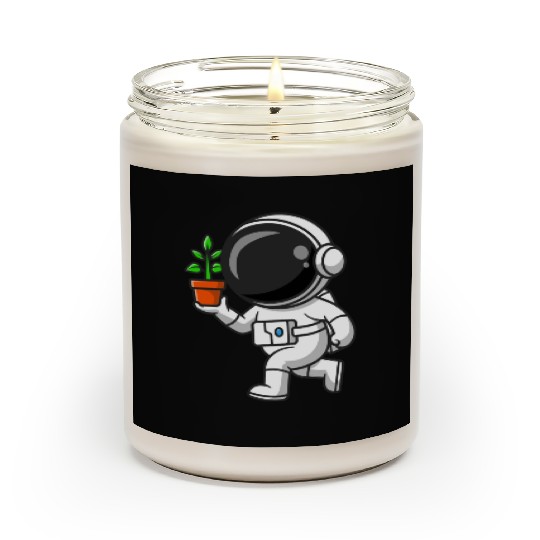Cute Astronaut Holding Plant In A Pot Cartoon Scented Candles
