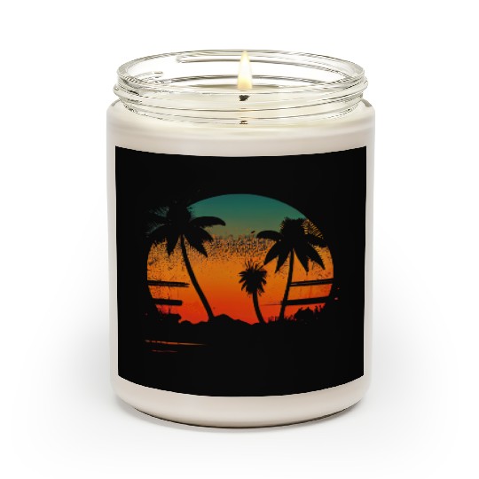 Vintage Retro Sunset Watercolor Beach Vacation 2 Scented Candles