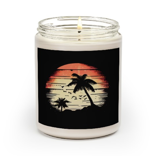 Vintage Retro Sunset Watercolor Beach Vacation 3 Scented Candles