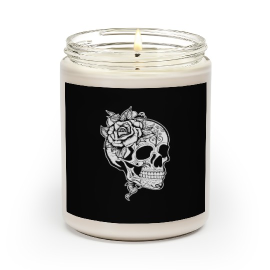 Skull Dia de los Muertos Halloween Tattoo Rose Scented Candles
