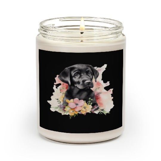 Black Lab Dog Watercolor Floral Scented Candles