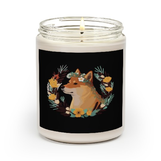Cute Shiba Inu Flower Crown Pet Dog Breed Floral P Scented Candles