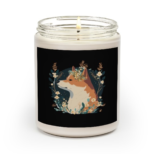 Cute Shiba Inu Flower Crown Pet Dog Breed Puppy Wa Scented Candles