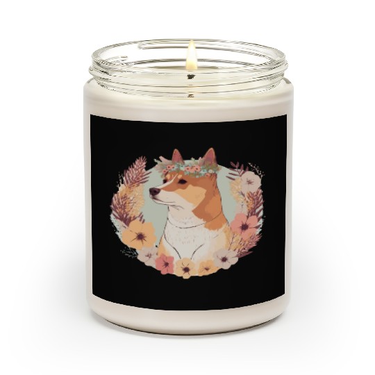 Cute Shiba Inu Flower Crown Pet Dog Floral Puppy Scented Candles