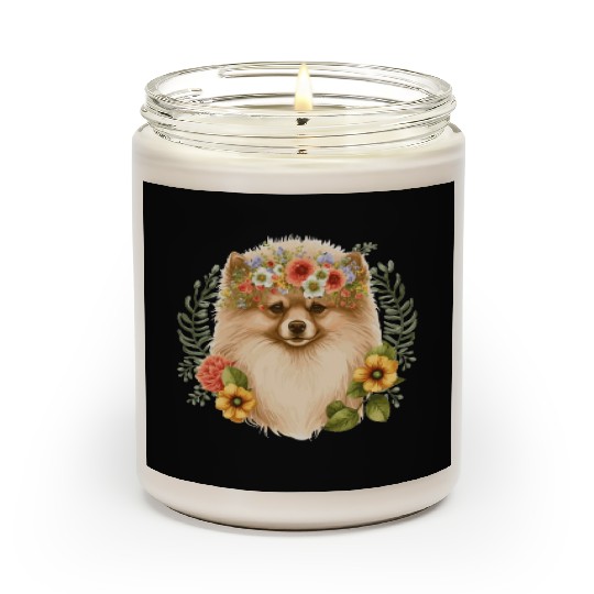 Cute Pomeranian Pom Flower Crown Pet Dog Breed Flo Scented Candles