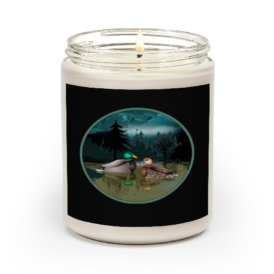 Duck couple in the duck pond at night & moonlight Scented Candles