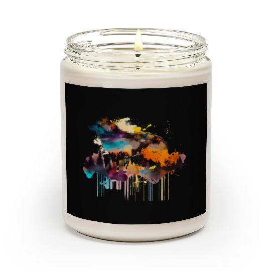 Mountain Wolf Multicolor Watercolor Portrait Scented Candles