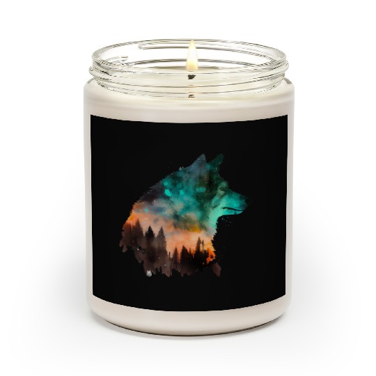 Forest Wolf Multicolor Watercolor Portrait Scented Candles