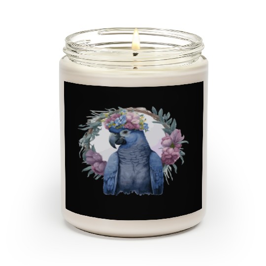 Watercolor Hyacinth Macaw Parrot Bird Flower Crown Scented Candles