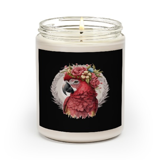Scarlet Macaw Parrot Watercolor Bird Flower Crown Scented Candles