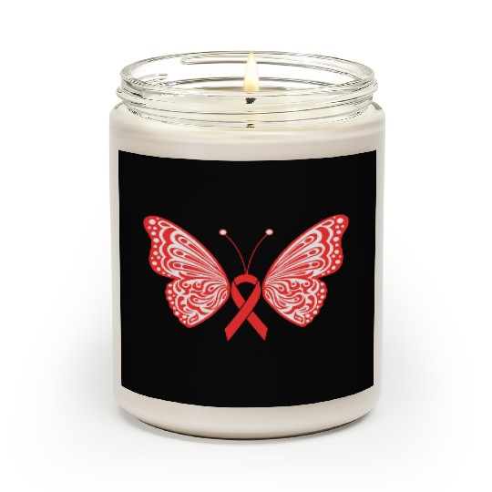 Hiv Aids Awareness Red Ribbon Tribal Butterfly Scented Candles